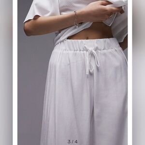 Top Shop White Pants Summer Vacation Beach Resort  Wide Leg Drawstring MSRP $69
